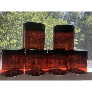 Amber Jar 8oz w/Lids Round PET Plastic Jar Container 3" tall 2.75" wide Set of 6
